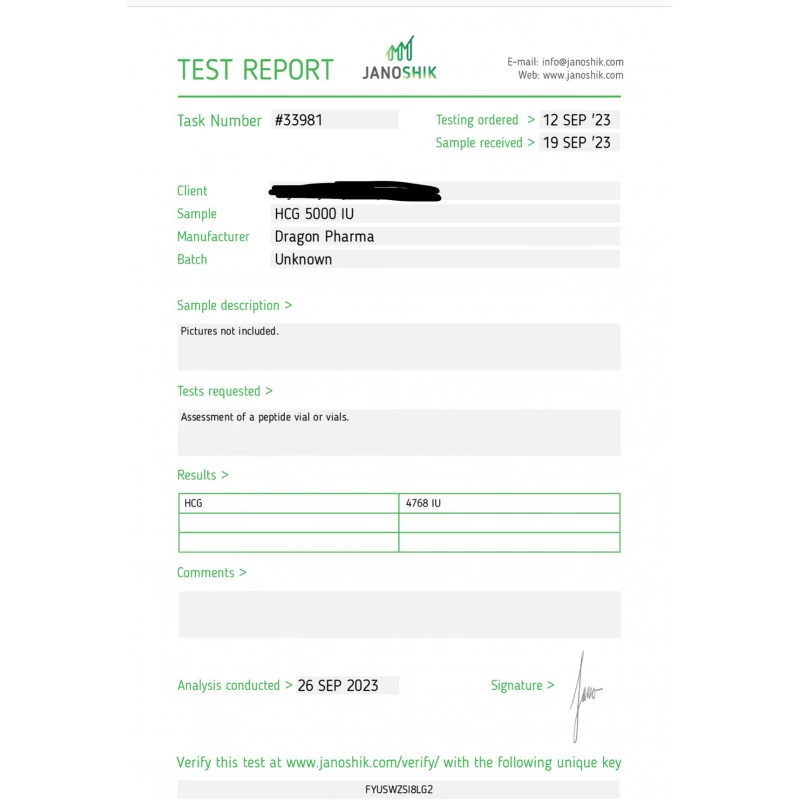 HCG 5000 IU - kit by Dragon Pharma, Europe