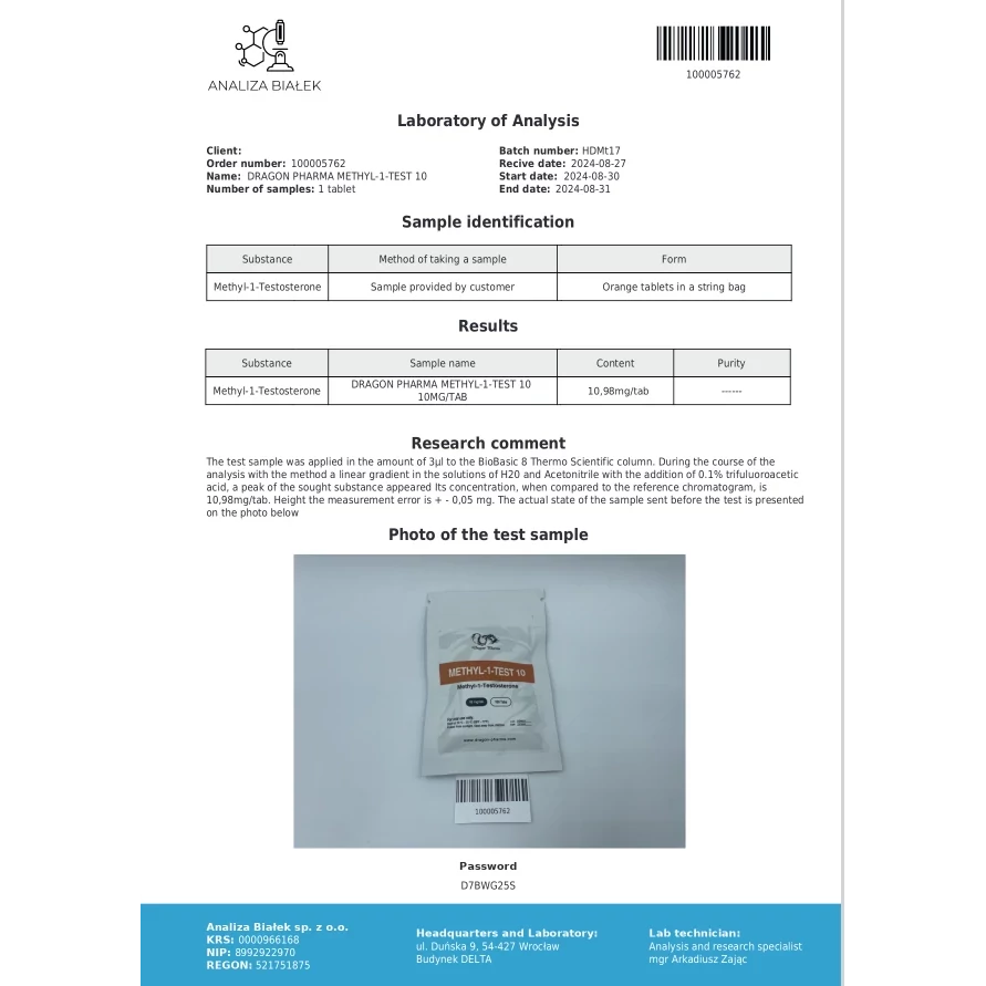 METHYL-1-TEST 10 - 100 tabs by Dragon Pharma, Europe