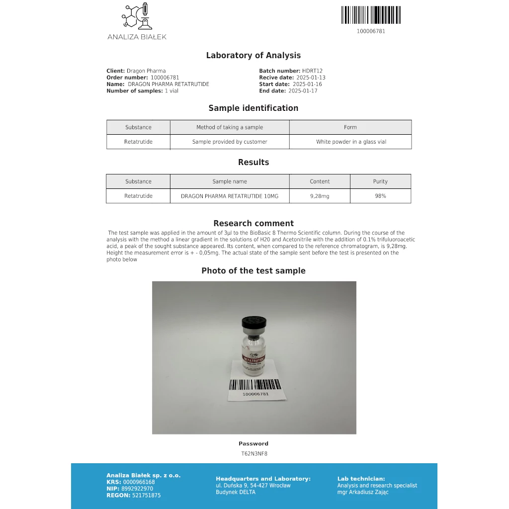 RETATRUTIDE - vial by Dragon Pharma, Europe RETATRUTIDE - vial by Dragon Pharma, Europe