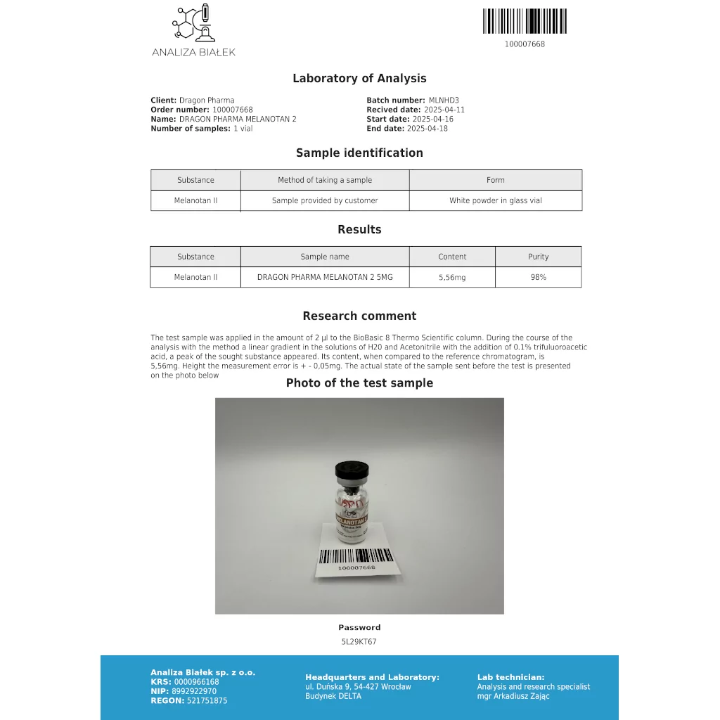 MELANOTAN 2 5MG - vial by Dragon Pharma, Europe MELANOTAN 2 5MG - vial by Dragon Pharma, Europe