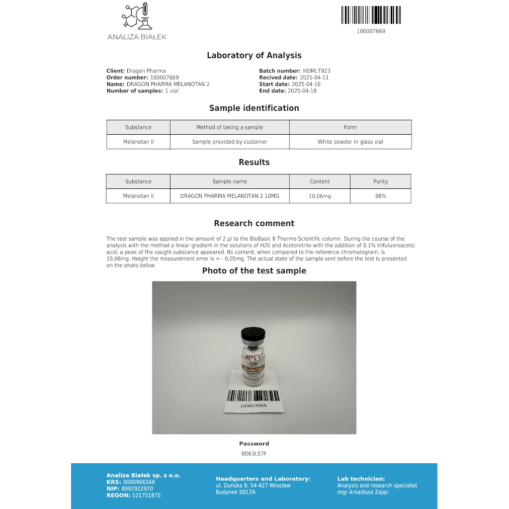 MELANOTAN 2 10MG - vial by Dragon Pharma, Europe