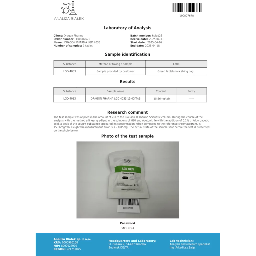LGD 4033 - 100 tabs by Dragon Pharma, Europe LGD 4033 - 100 tabs by Dragon Pharma, Europe