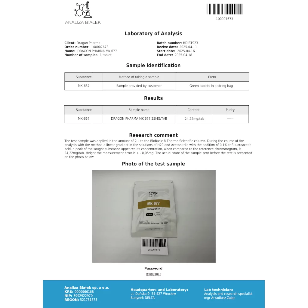 MK 677 - 100 tabs by Dragon Pharma, Europe