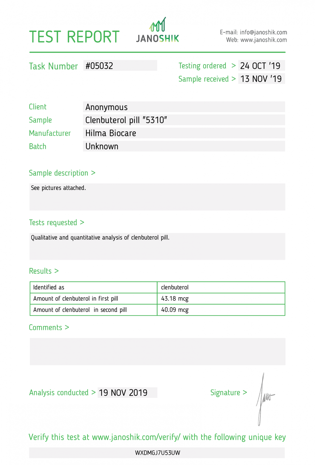hilma clenbuterol lab tes results