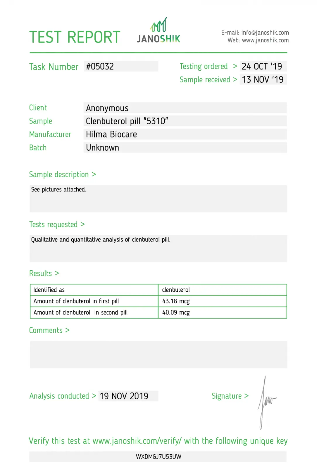 hilma clenbuterol lab tes results