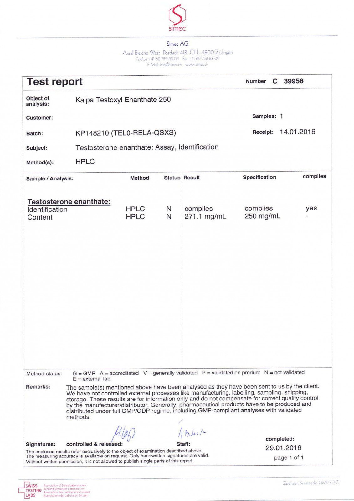 kalpa testoxyl enanthate lab tes results