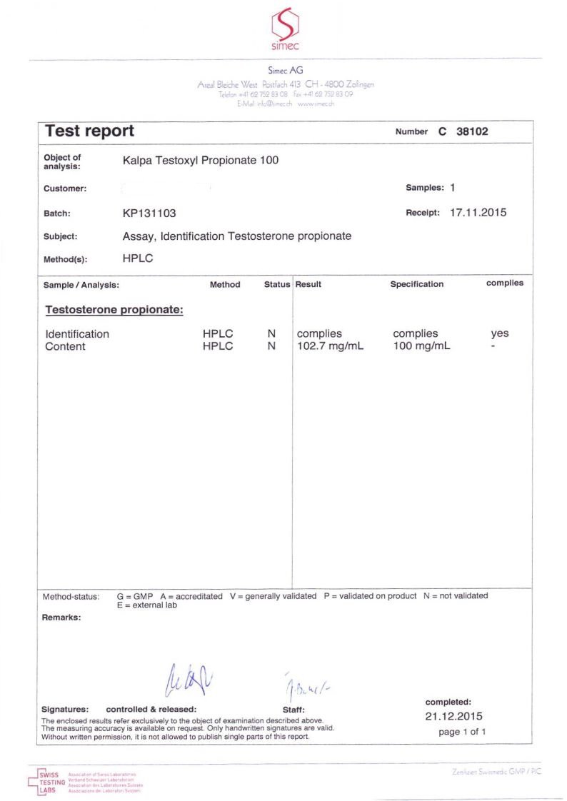 kalpa testoxyl propionate lab tes results
