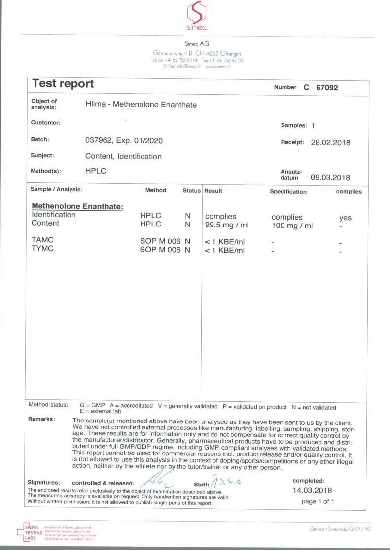 hilma methenolone enanthate lab tes results