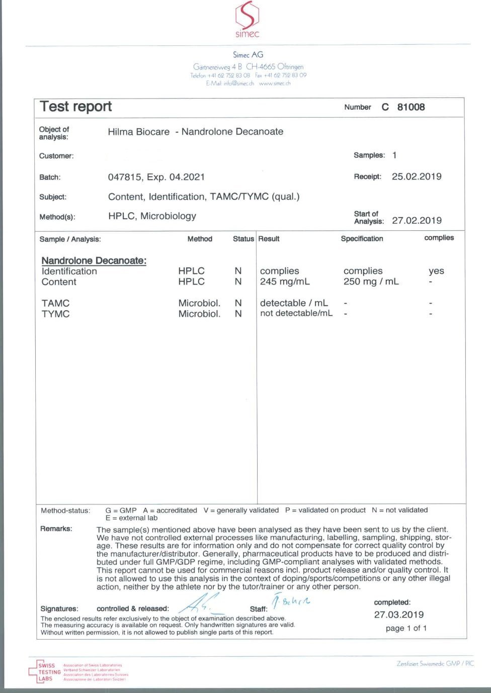 hilma nandrolone decanoate lab tes results