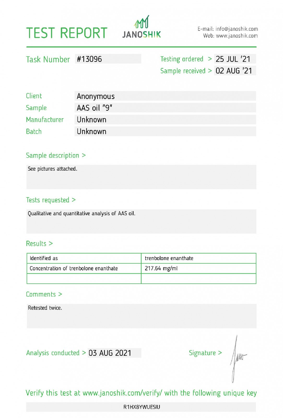 odin trenbolone e 200 lab tes results