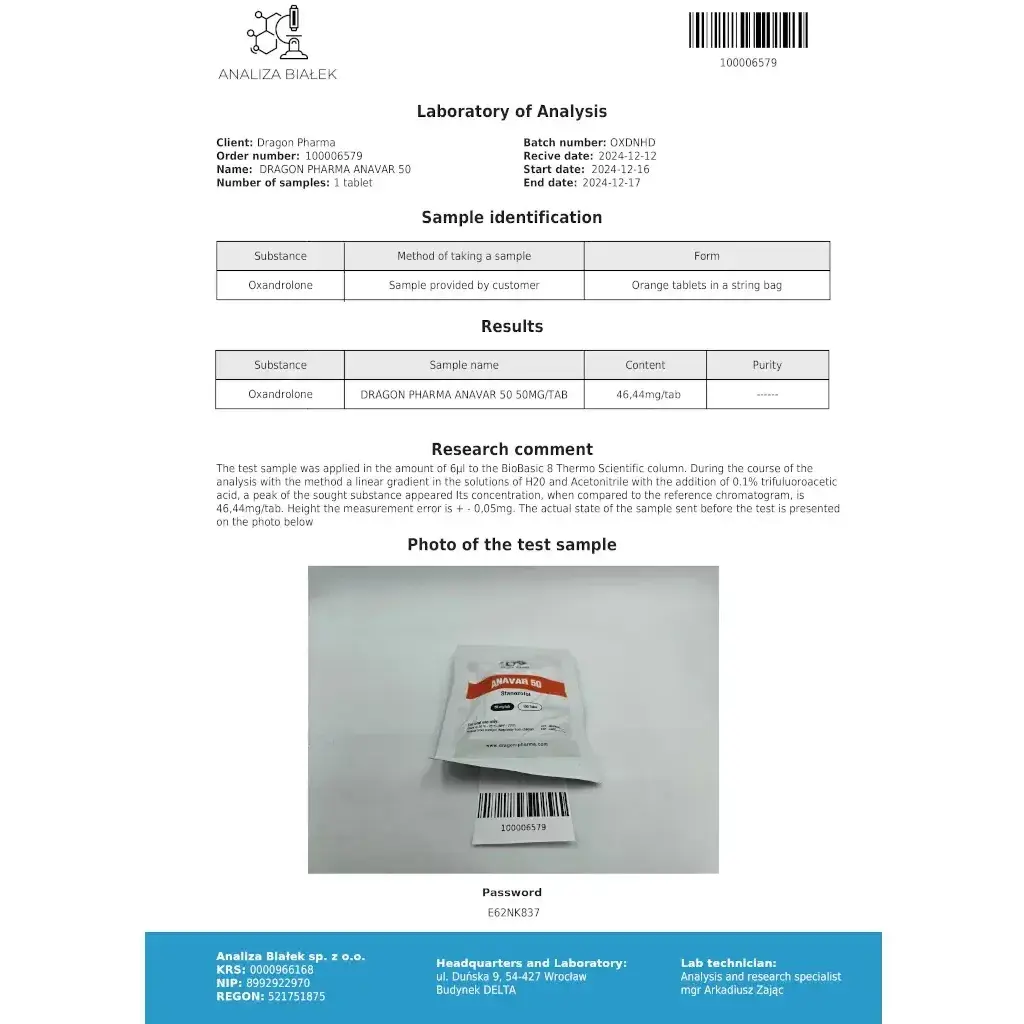 ANAVAR 50 - 100 tabs by Dragon Pharma, Europe ANAVAR 50 - 100 tabs by Dragon Pharma, Europe
