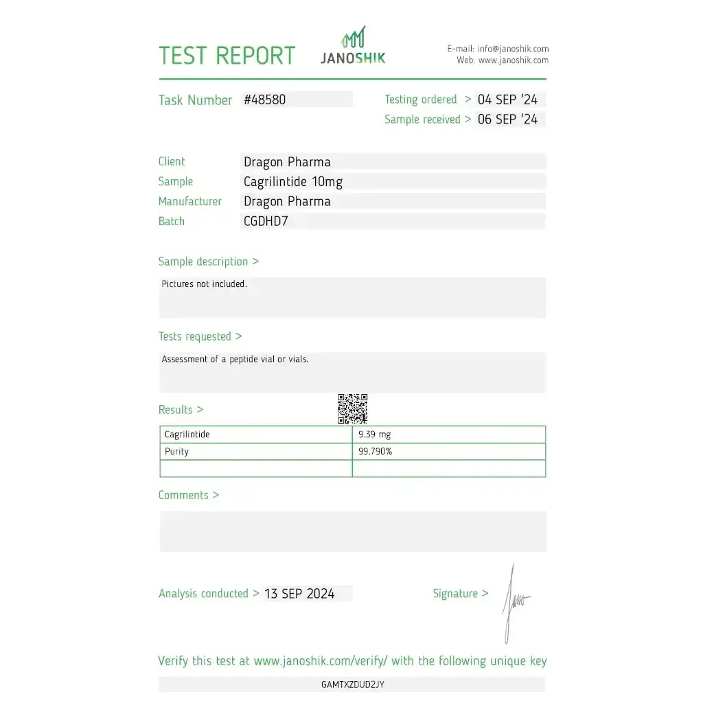 CAGRILINTIDE ACETATE 10 MG - vial by Dragon Pharma, Europe CAGRILINTIDE ACETATE 10 MG - vial by Dragon Pharma, Europe