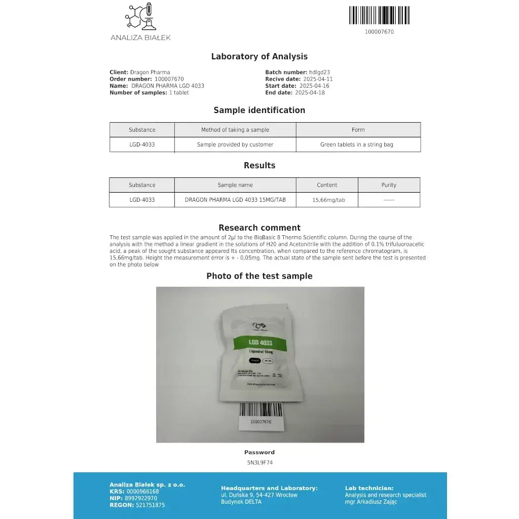 LGD 4033 - 100 tabs by Dragon Pharma, Europe LGD 4033 - 100 tabs by Dragon Pharma, Europe