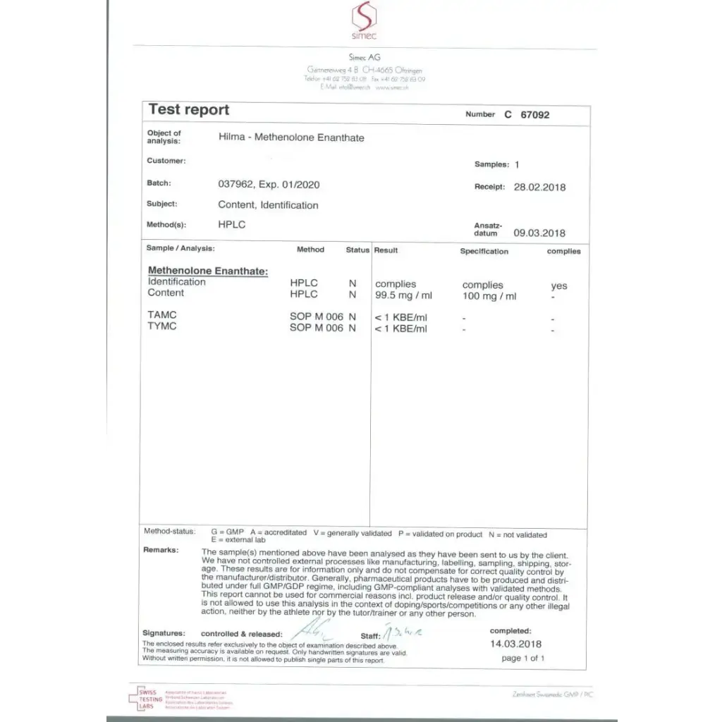 METHENOLONE ENANTHATE - 10 ml by Hilma Biocare