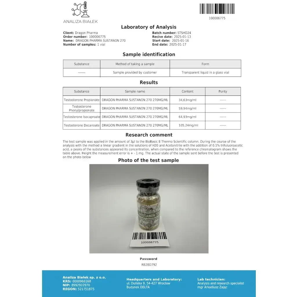 SUSTANON 270 - 10 ml by Dragon Pharma, Europe SUSTANON 270 - 10 ml by Dragon Pharma, Europe