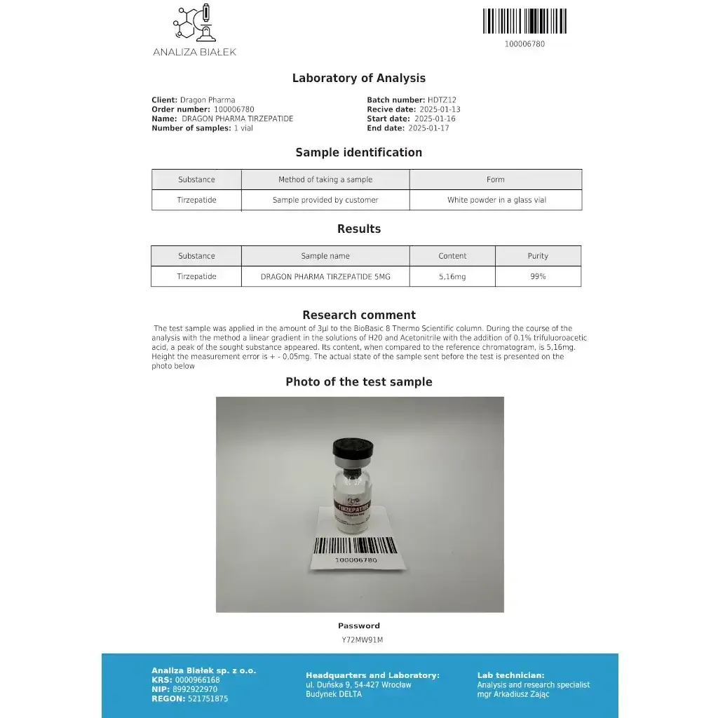 TIRZE-PEP 5 MG - vial by Dragon Pharma, Europe TIRZE-PEP 5 MG - vial by Dragon Pharma, Europe