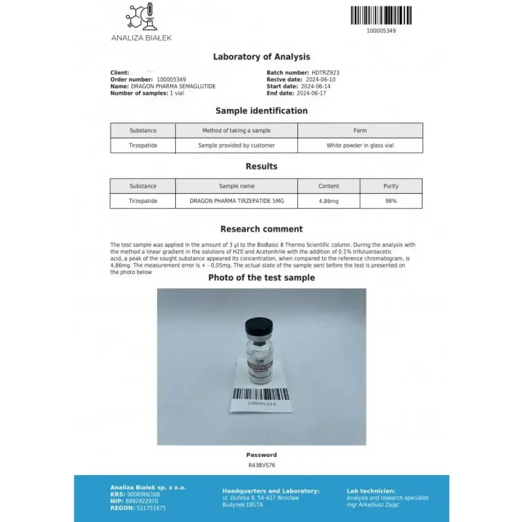 TIRZE-PEP 5 MG - vial by Dragon Pharma, Europe TIRZE-PEP 5 MG - vial by Dragon Pharma, Europe