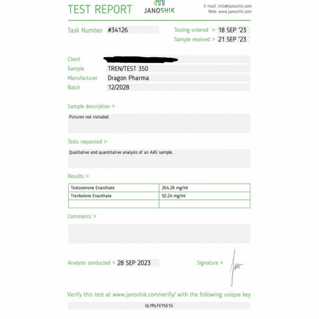 TREN/TEST 350 - 10 ml by Dragon Pharma, Europe TREN/TEST 350 - 10 ml by Dragon Pharma, Europe
