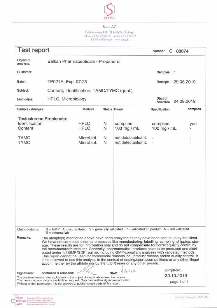 balkan propandrol lab tes results