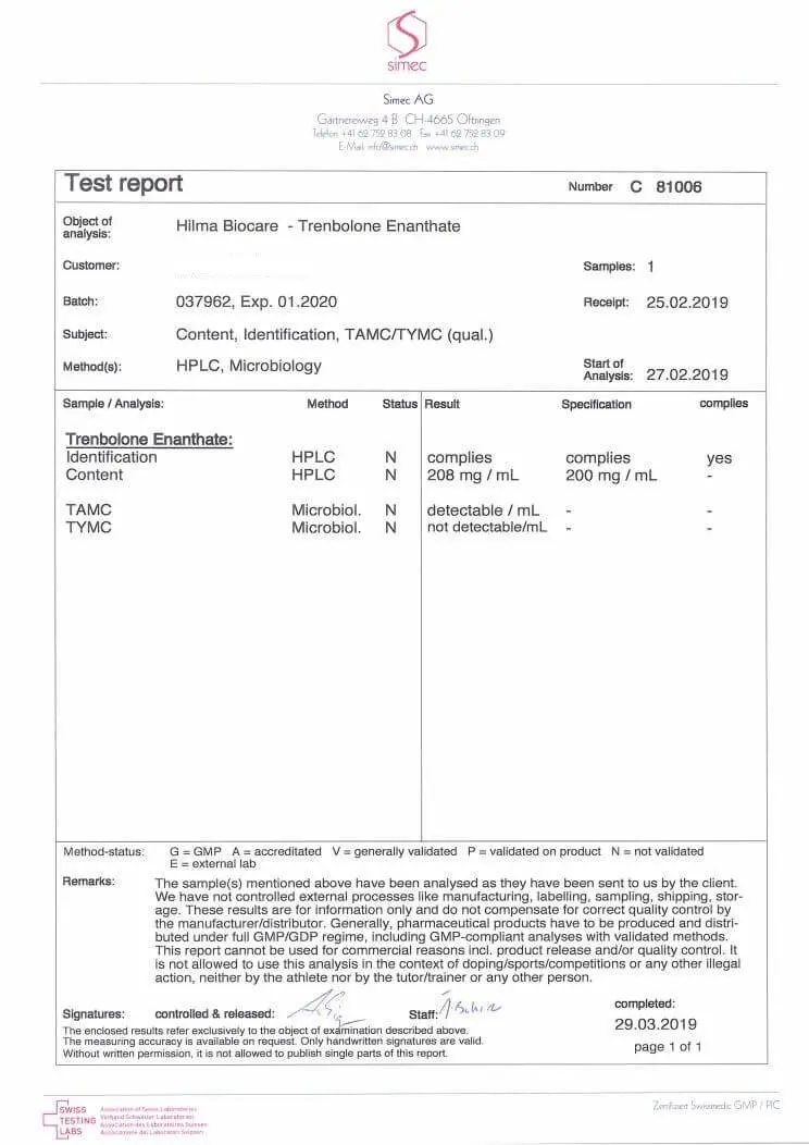 hilma trenbolone enanthate lab tes results